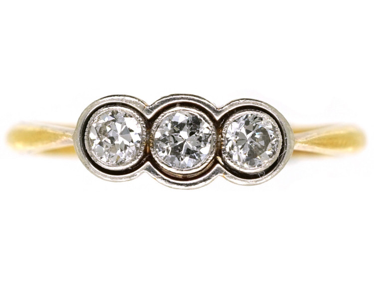 Art Deco 18ct Gold & Platinum Three Stone Diamond Ring