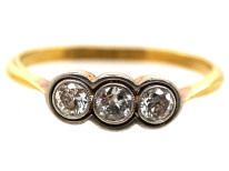 Art Deco 18ct Gold & Platinum Three Stone Diamond Ring