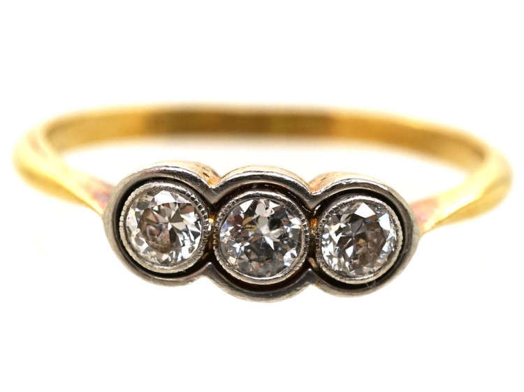 Art Deco 18ct Gold & Platinum Three Stone Diamond Ring