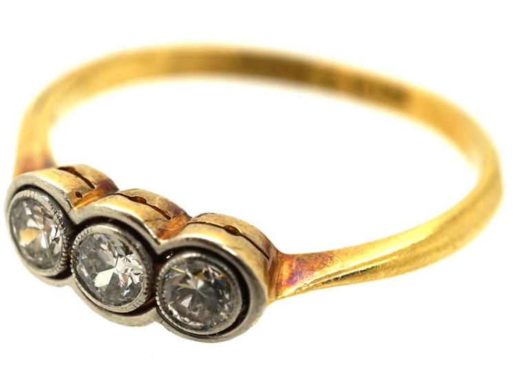 Art Deco 18ct Gold & Platinum Three Stone Diamond Ring