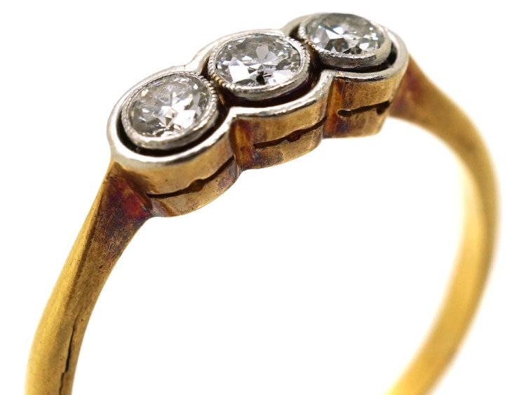 Art Deco 18ct Gold & Platinum Three Stone Diamond Ring