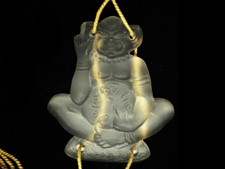 Art Deco Glass Monkey Pendant on Original Cord Chain