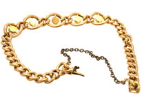 Edwardian 15ct Gold Curb Bracelet Set With Turquoise & Pearls