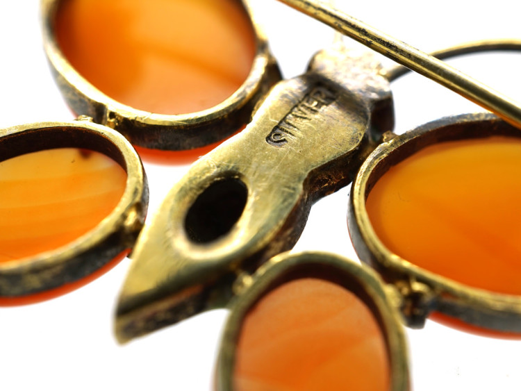 Silver, Enamel & Carnelian Butterfly Brooch