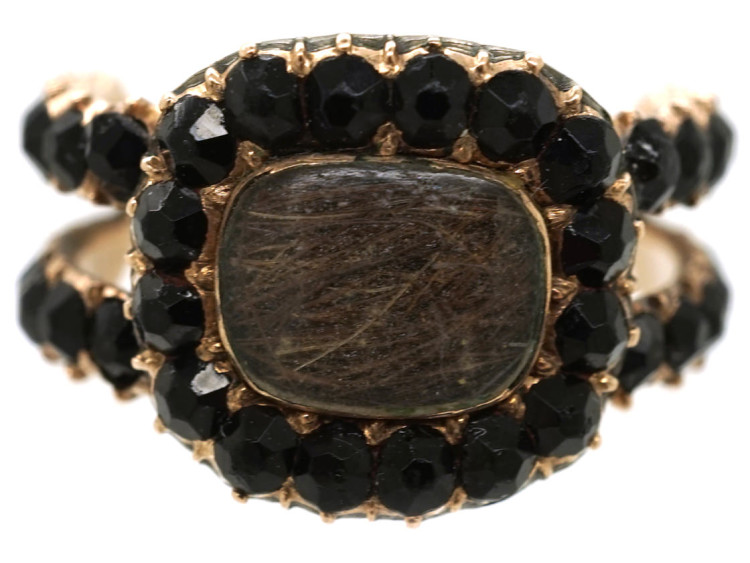 Georgian 9ct Gold & Vauxhall Glass Mourning Ring
