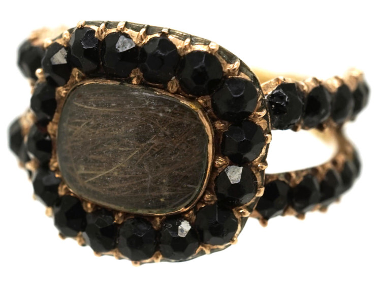 Georgian 9ct Gold & Vauxhall Glass Mourning Ring