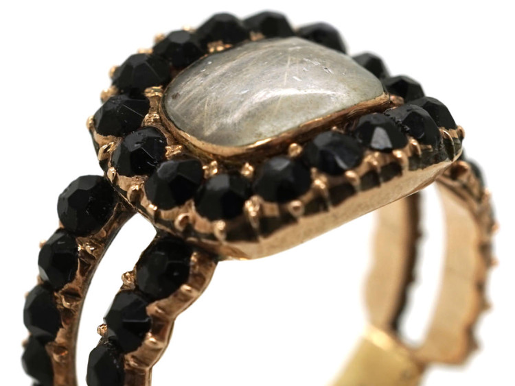 Georgian 9ct Gold & Vauxhall Glass Mourning Ring