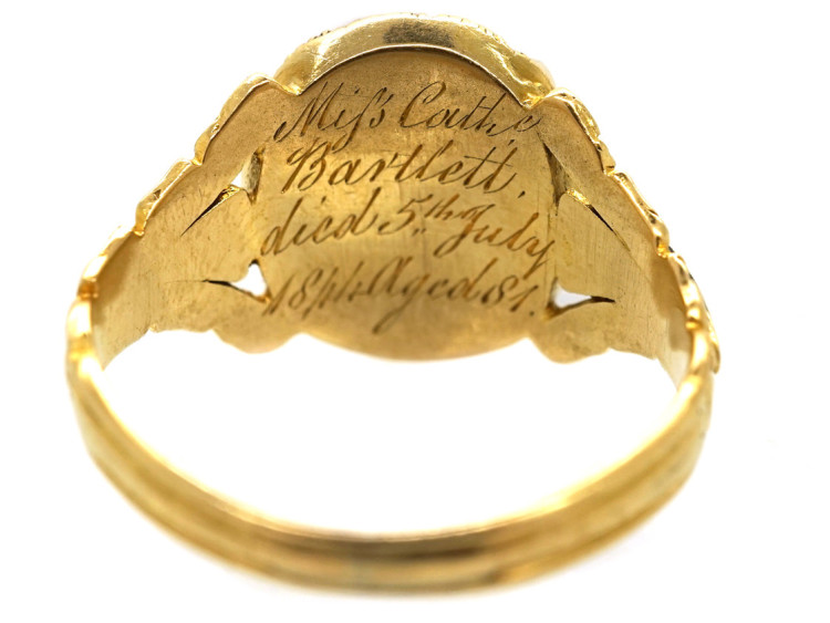 Victorian Gold, Enamel, Aquamarine & Natural Split Pearl Cluster Mourning Ring