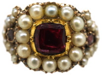 Georgian Gold, Flat Cut Almandine Garnet & Natural Split Pearl Ring
