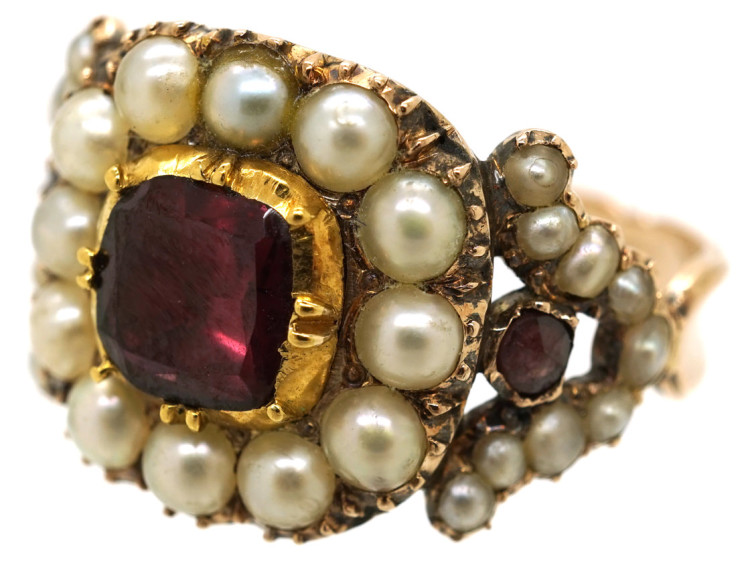 Georgian Gold, Flat Cut Almandine Garnet & Natural Split Pearl Ring