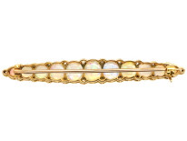Edwardian 15ct Gold, Opal & Diamond Line Brooch