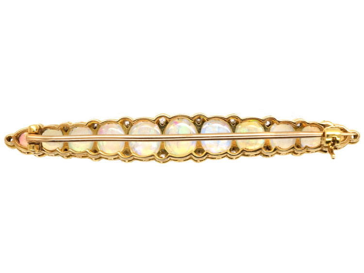 Edwardian 15ct Gold, Opal & Diamond Line Brooch