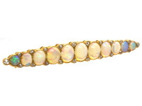 Edwardian 15ct Gold, Opal & Diamond Line Brooch