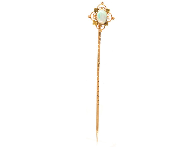 Edwardian 15ct Two Colour Gold & Opal Tie Pin