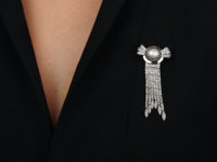 Art Deco 18ct White Gold, Diamond & Pearl Cascade Brooch