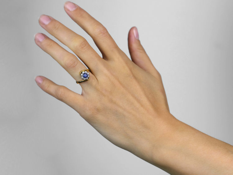 18ct Gold, Sapphire & Diamond Crossover Cluster Ring