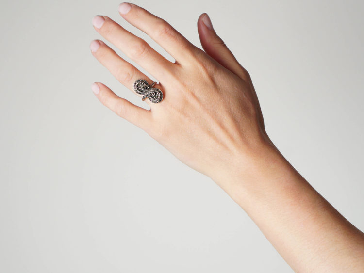 Art Deco Silver & Marcasite Double Swirl Ring