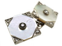 Art Deco 18ct White Gold , mother of Pearl & Diamond Dress Set in Original Case