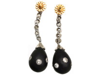 Art Deco Onyx & Diamond Drop Earrings in Original Case