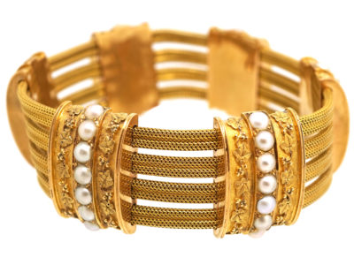 French 18ct Two Colour Gold & Natural Split Pearl Bracelet