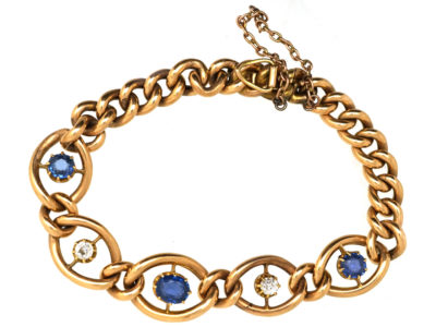 Edwardian 15ct Gold Bracelet Set With Sapphires & Diamonds