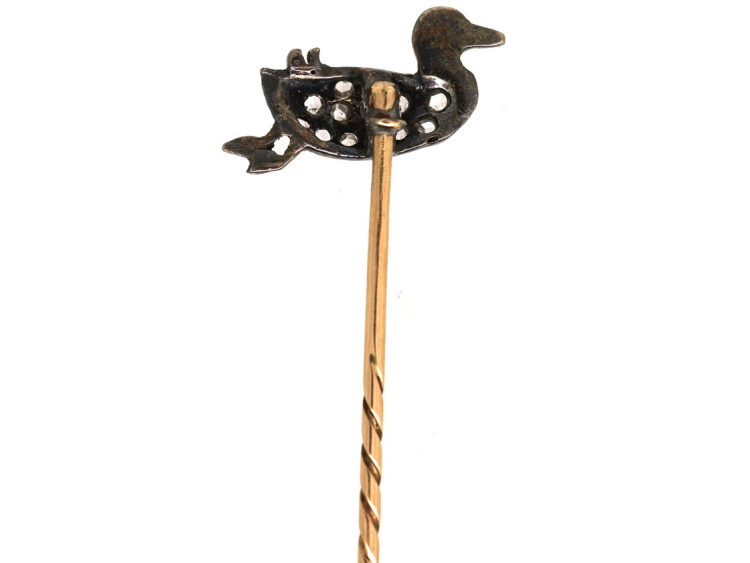 Edwardian Diamond & Enamel Duckling Tie Pin