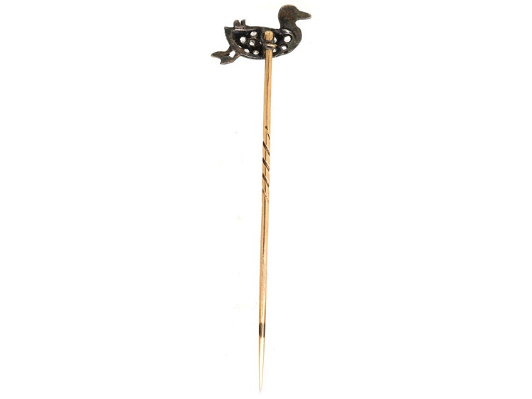 Edwardian Diamond & Enamel Duckling Tie Pin