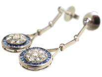 Art Deco Platinum, Sapphire & Diamond Target Design Drop Earrings