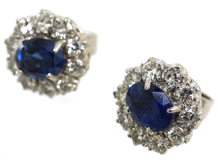 18ct White Gold, Sapphire & Diamond Cluster Earrings