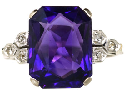 Art Deco 18ct White Gold & Platinum, Amethyst & Diamond Ring