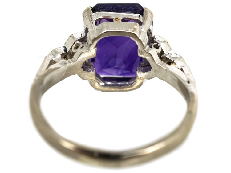 Art Deco 18ct White Gold & Platinum, Amethyst & Diamond Ring