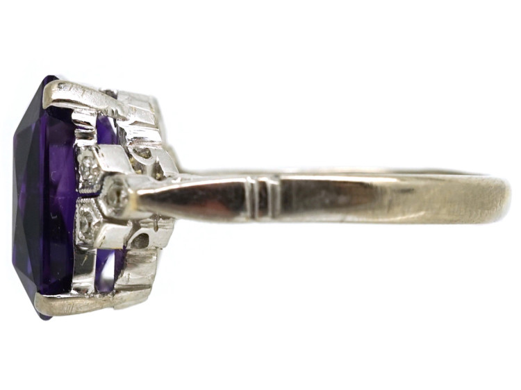 Art Deco 18ct White Gold & Platinum, Amethyst & Diamond Ring