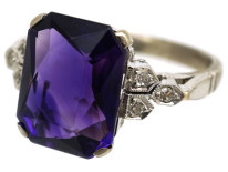 Art Deco 18ct White Gold & Platinum, Amethyst & Diamond Ring