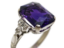 Art Deco 18ct White Gold & Platinum, Amethyst & Diamond Ring