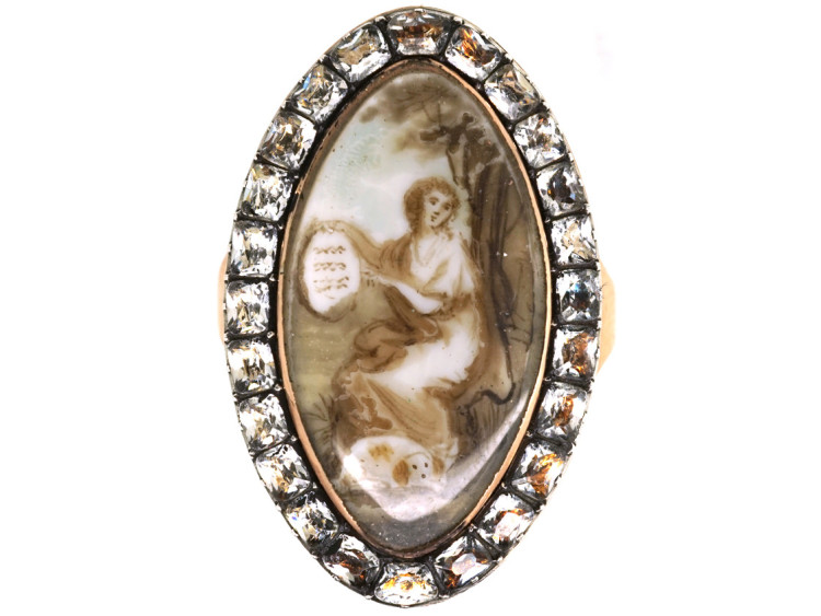 Georgian Gold & Paste Ring Inset with a Sepia Miniature of a Lady and her Dog