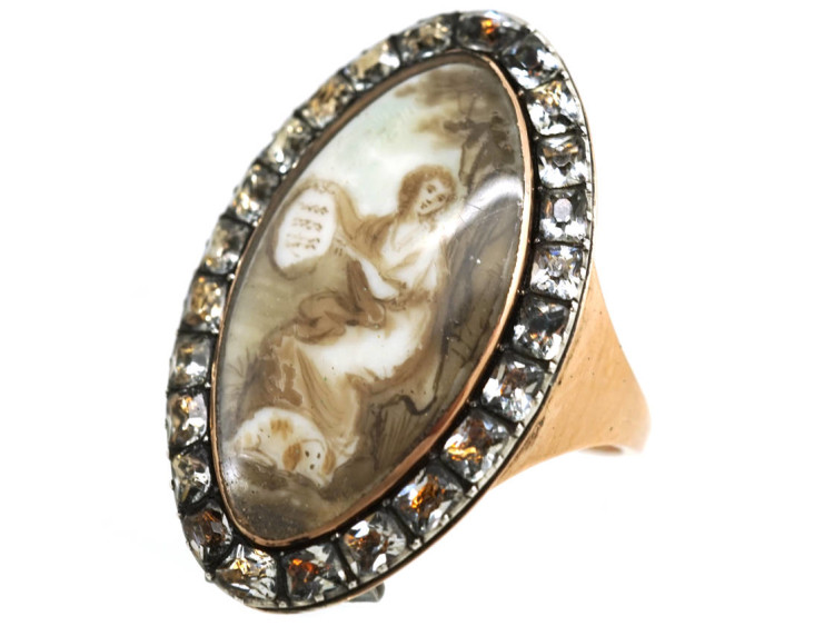 Georgian Gold & Paste Ring Inset with a Sepia Miniature of a Lady and her Dog
