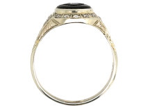 Art Deco 18ct White Gold Signet Ring With Onyx Crest Intaglio