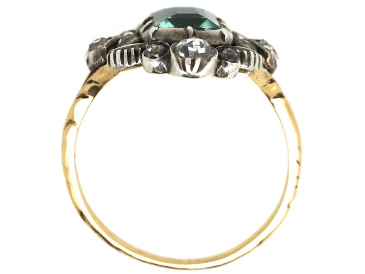 Georgian 15ct Gold, Foiled Green Aquamarine & Rose Diamond Ring