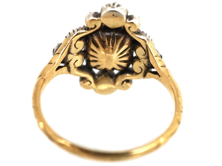 Georgian 15ct Gold, Foiled Green Aquamarine & Rose Diamond Ring