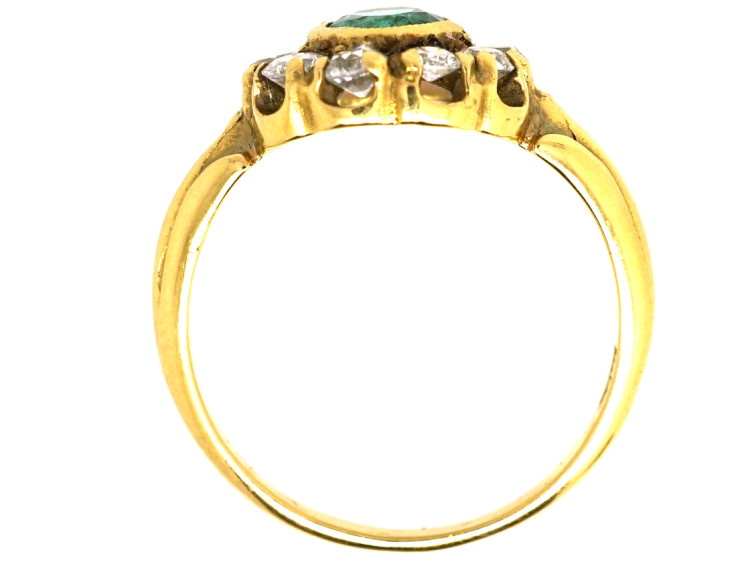 Edwardian 18ct Gold, Emerald & Diamond Cluster Ring