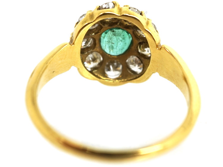 Edwardian 18ct Gold, Emerald & Diamond Cluster Ring