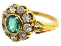Edwardian 18ct Gold, Emerald & Diamond Cluster Ring