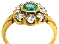 Edwardian 18ct Gold, Emerald & Diamond Cluster Ring