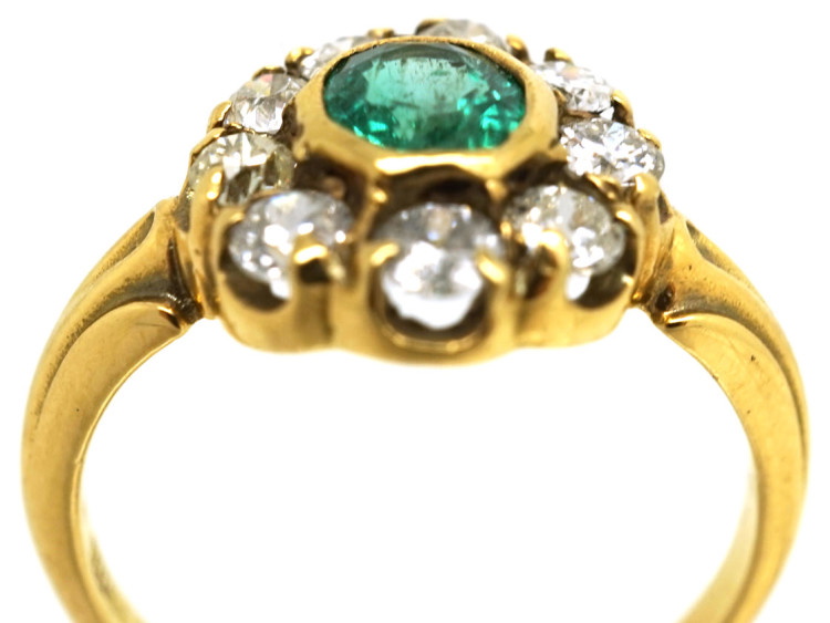 Edwardian 18ct Gold, Emerald & Diamond Cluster Ring