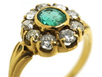 Edwardian 18ct Gold, Emerald & Diamond Cluster Ring