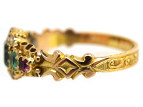 Victorian 15ct Gold, Emerald Ruby & Rose Diamond Ring