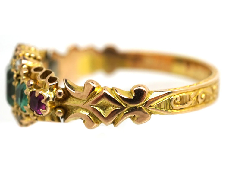 Victorian 15ct Gold, Emerald Ruby & Rose Diamond Ring