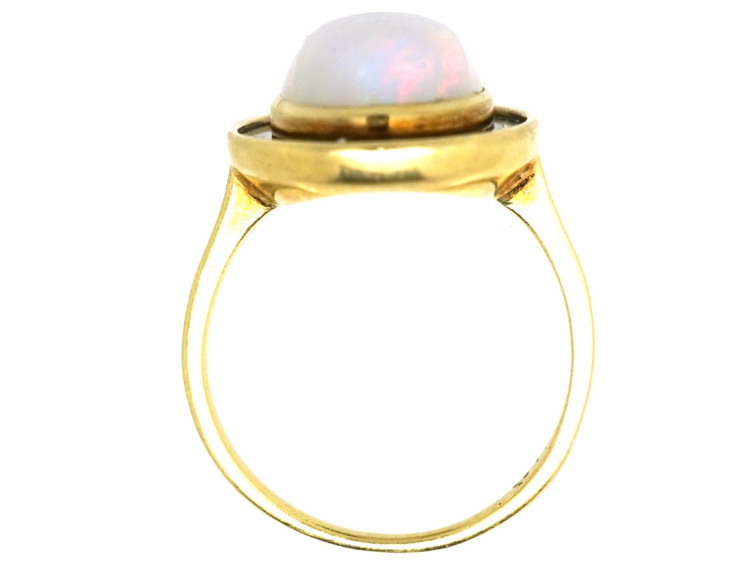 Art Deco 18ct Gold, Opal & Black Enamel Ring