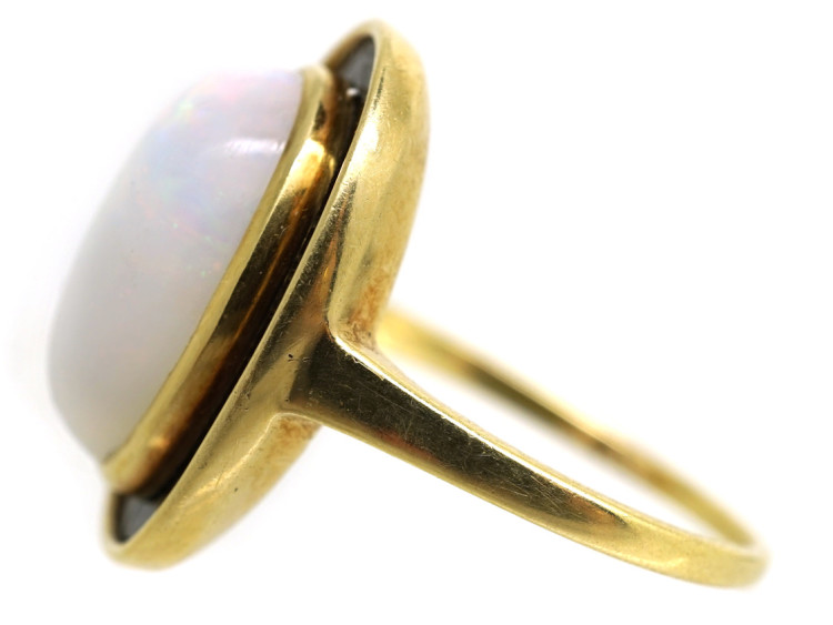 Art Deco 18ct Gold, Opal & Black Enamel Ring