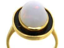 Art Deco 18ct Gold, Opal & Black Enamel Ring